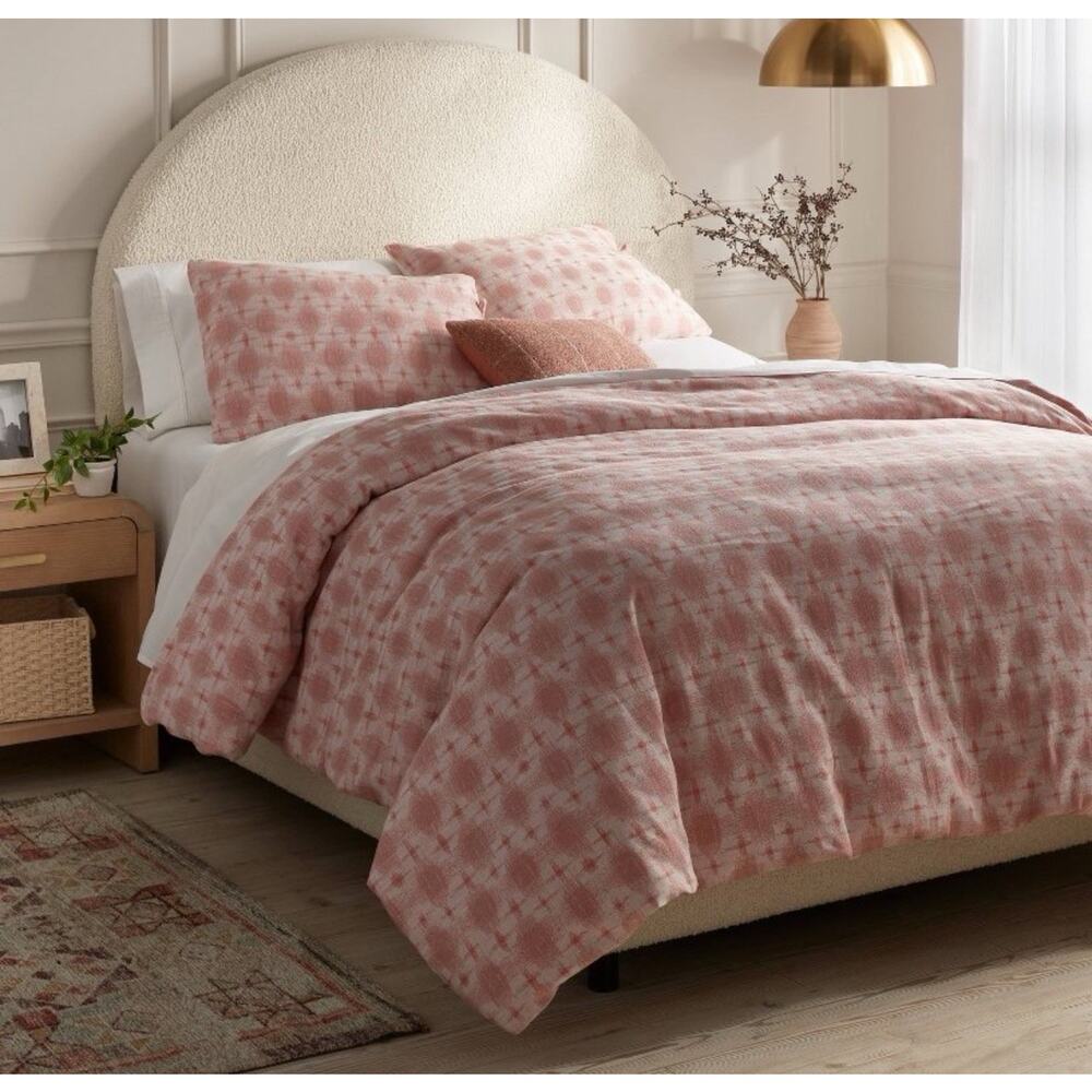 Threshold King Yarn Dyed Cotton Duvet Cover Set Pink Geometric Boho Cottagecore